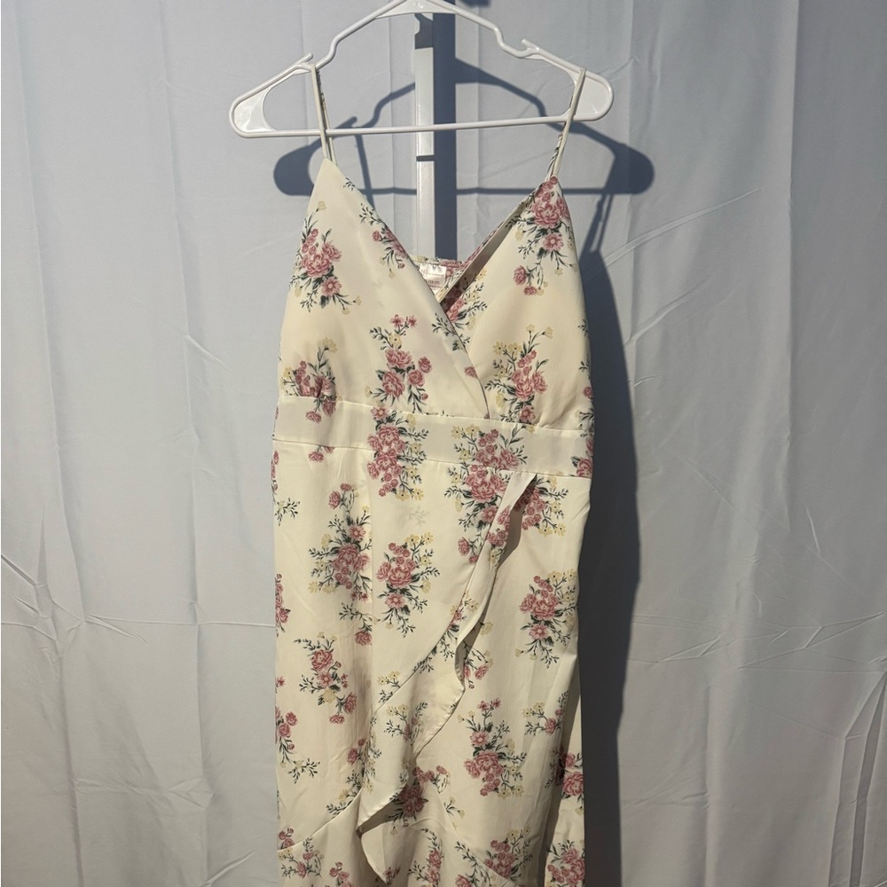 No Boundaries Cream Floral Hi-Ali Dress with Pink and Green Size XL(15-17-)